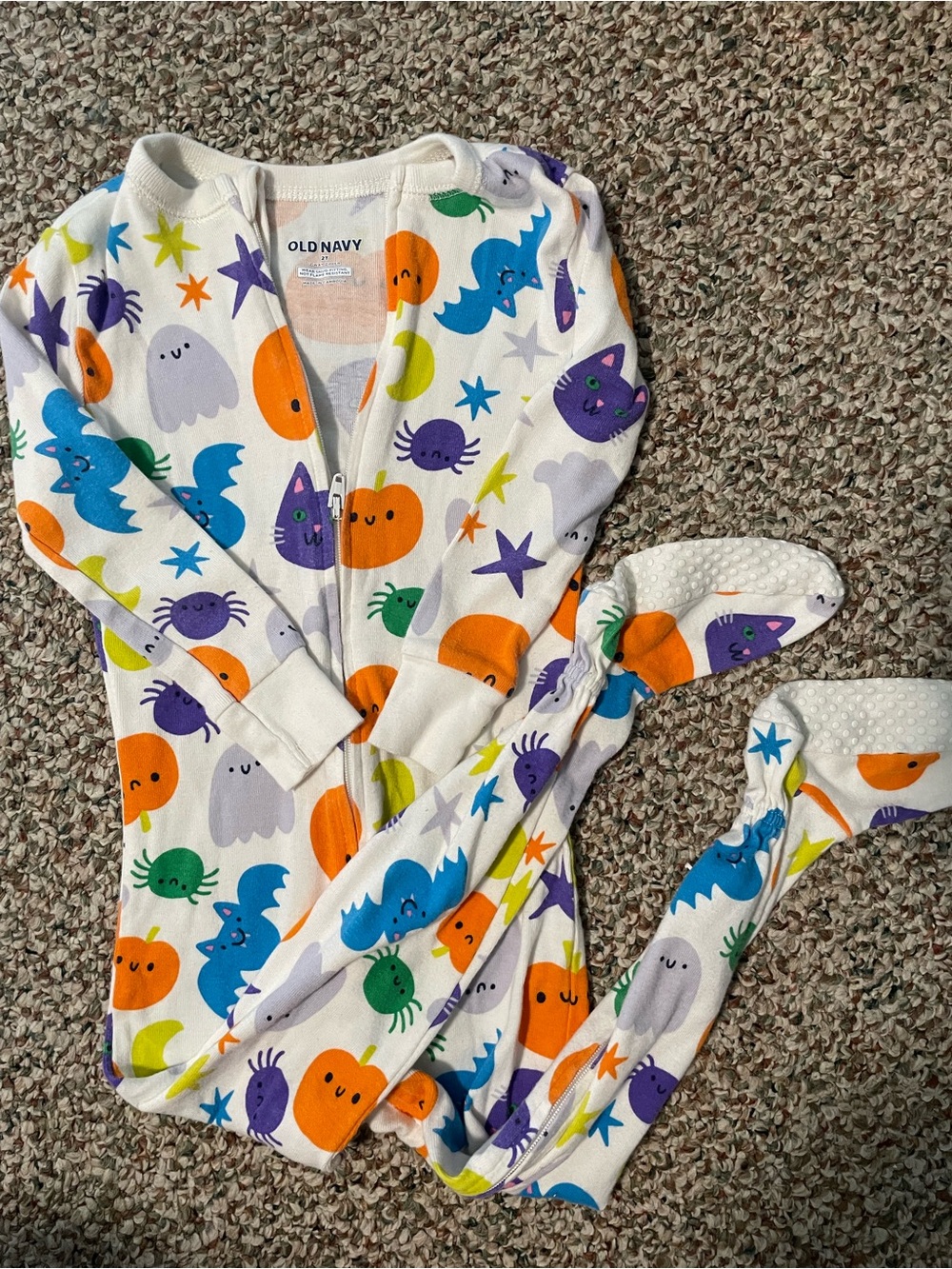 Old Navy White Halloween Character Zip One-Piece Footed Pajamas